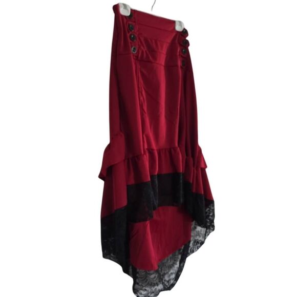 Women's Size XL Red Black Lace Hi-Lo Steam Punk Button Detail Skirt - Picture 4 of 5